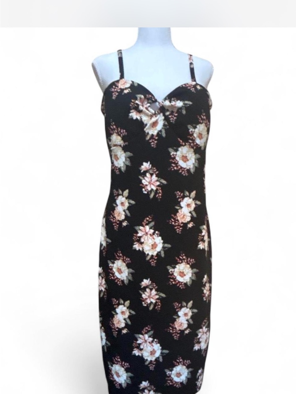 No Boundaries Black Floral Midi Dress - Size XXL bodycon
